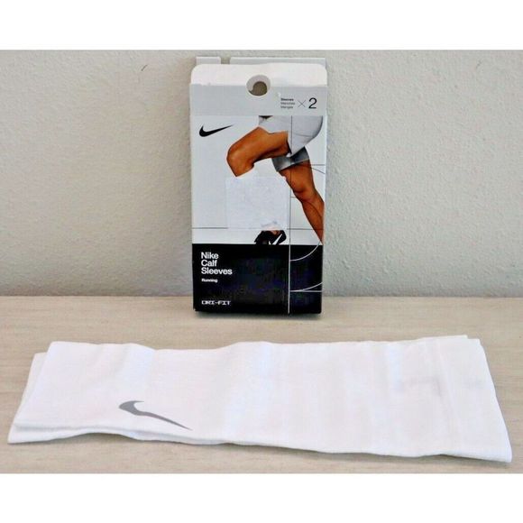 Nike N.000.1444.197 Unisex Sz L White Zoned Support Running Calf Sleeves $50 - Picture 1 of 4